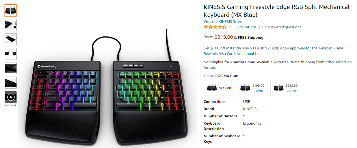 Photo of KINESIS Freestyle Edge RGB Keyboard